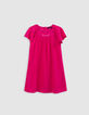 Bright pink dress in plumetis embossed fabric for girl-4