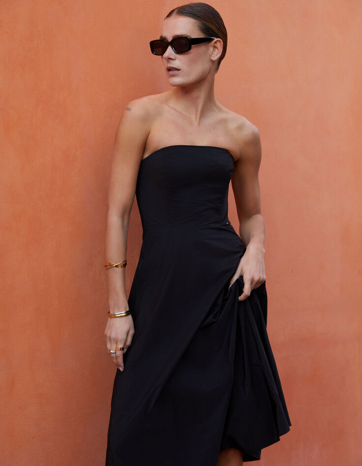 Women's black taffeta strapless dress-1