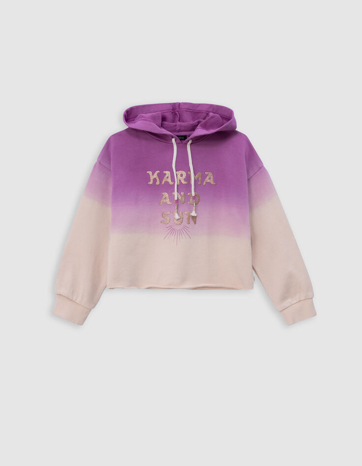 Sudadera capucha violeta deep dye mensaje niña-3