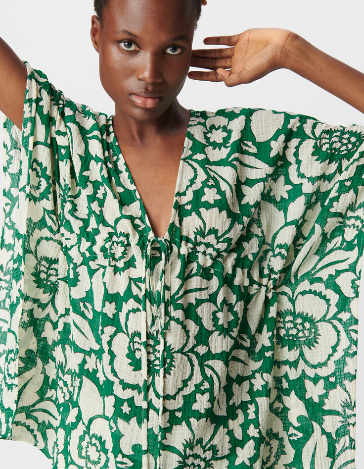 Women's green blouse with tropical maxi print-4