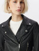 Women’s quilted shoulder lambskin leather short jacket-6