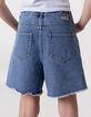Blue denim shorts with fringed edges for girl-3