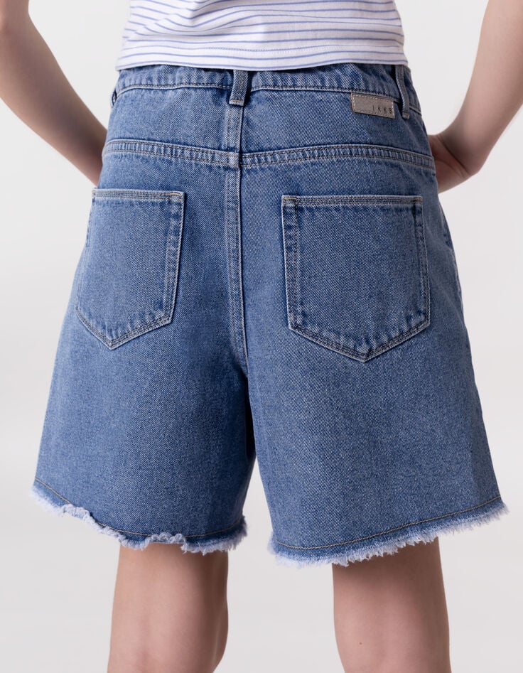 Blue denim shorts with fringed edges for girl-3 Blue denim shorts with fringed edges for girl-3