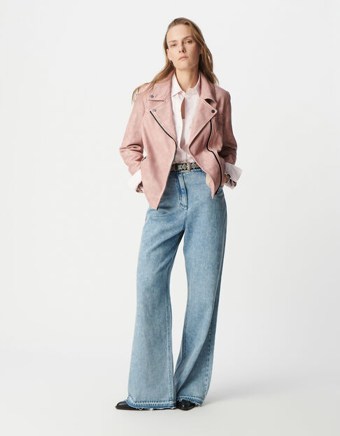 Blouson rose cuir délavé esprit motard Femme - IKKS
