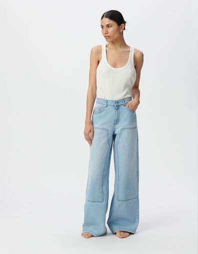 Jean large denim bleu clair effet usé - IKKS