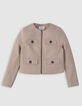 Chaqueta recta de mujer de lana beige con botones de strass-7