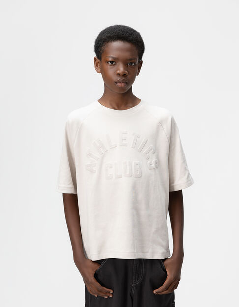 T-shirt beige coton bio message flocage velours garçon - IKKS