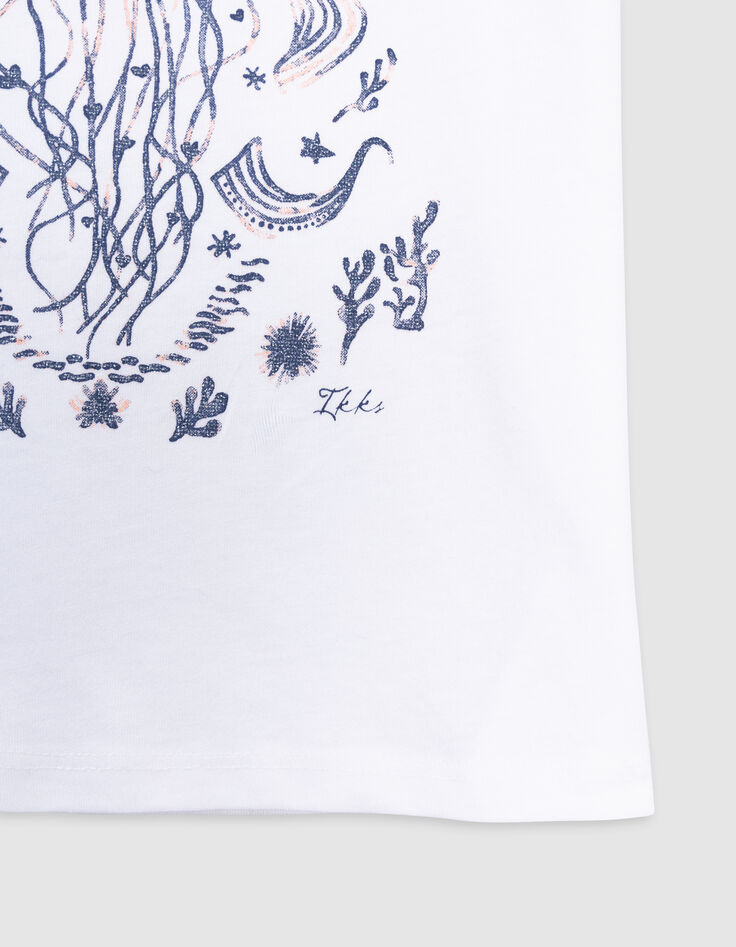 Wit T-shirt biokatoen aquatisch glitterdessin meisjes-4