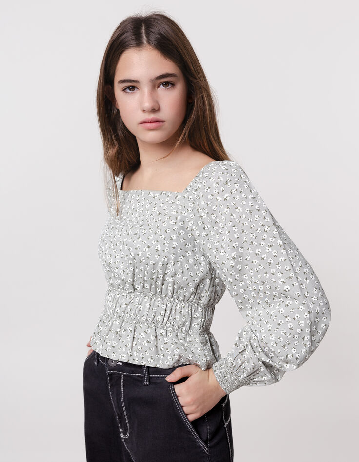Blusa verde floral verano niña-1 Blusa verde floral verano niña-1