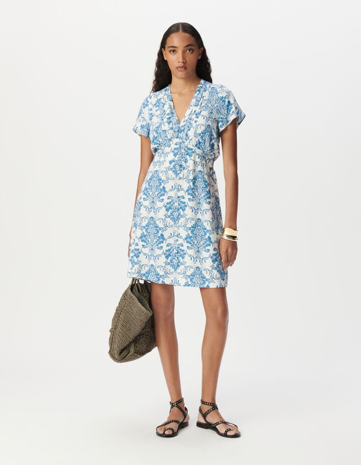 Robe LENZING™ ECOVERO™ imprimé faïence bleu Femme-1 Robe LENZING™ ECOVERO™ imprimé faïence bleu Femme-1