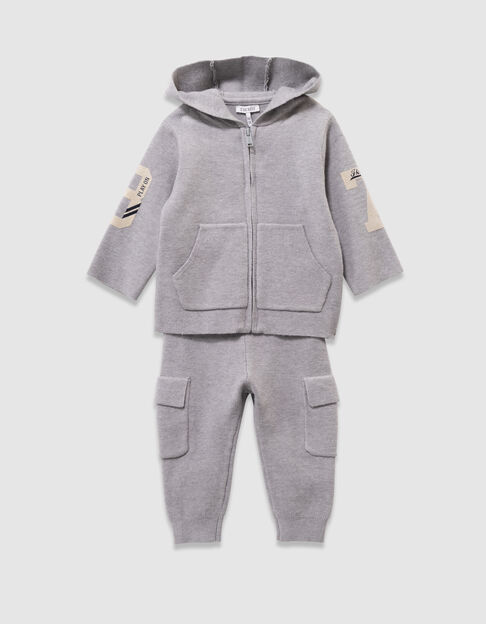 Baby boys’ grey knit cardigan and trousers outfit - IKKS