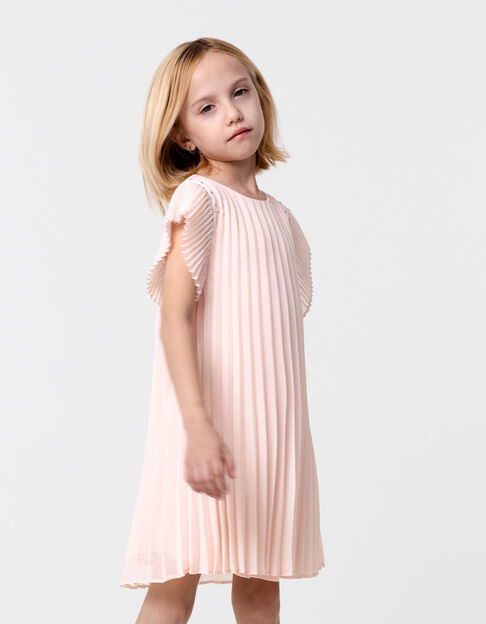 Pink pleated dress with stud decoration for girl - IKKS