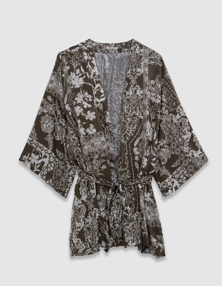 Camisa kimono caqui estampado fular mujer-7