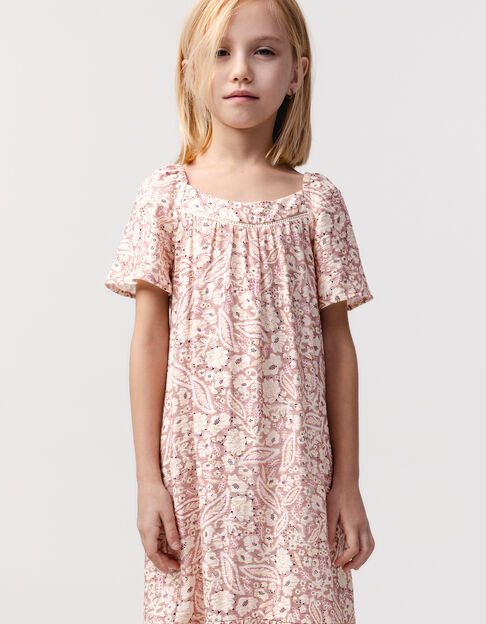 Pink floral paisley long dress for girl - IKKS