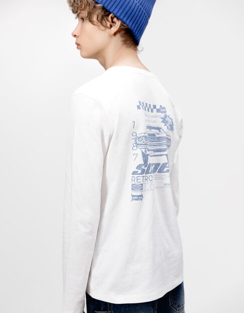 T-shirt blanc coton bio visuel voiture dos garçon - IKKS