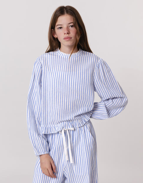 Blouse blauwe strepen kanten kraag en peplum meisjes - IKKS