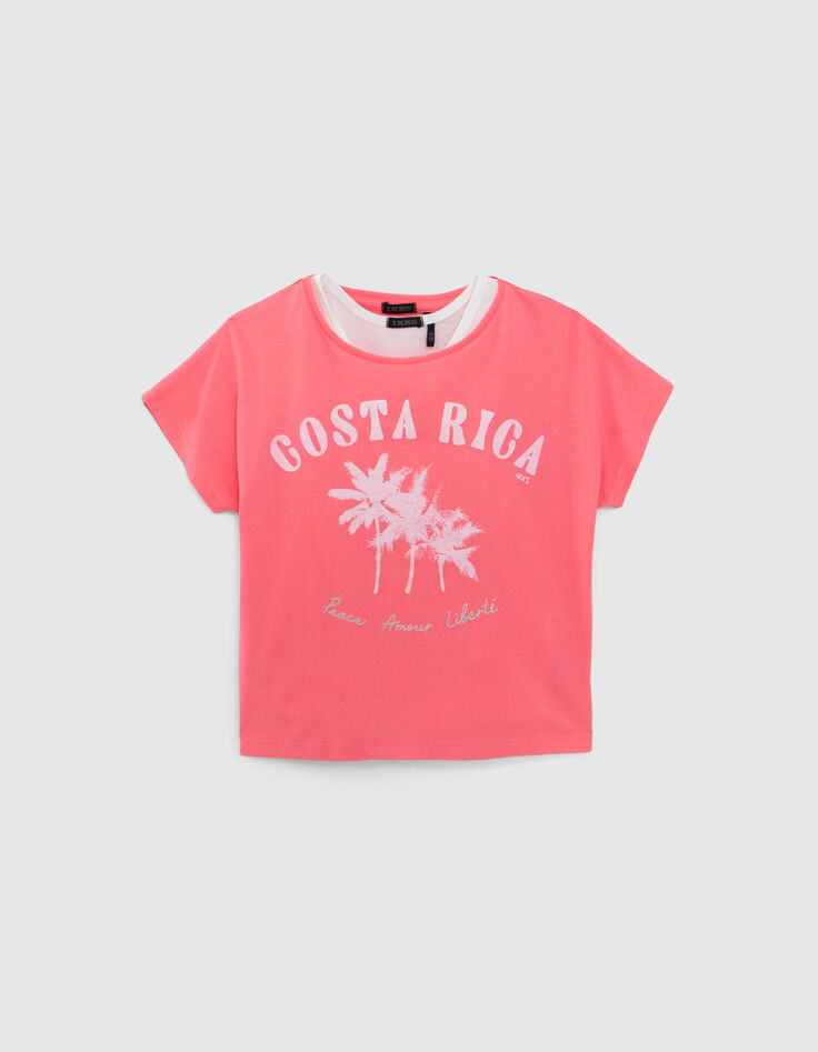 T-shirt 2-en-1 rose fluo et débardeur blanc fille-2 T-shirt 2-en-1 rose fluo et débardeur blanc fille-2