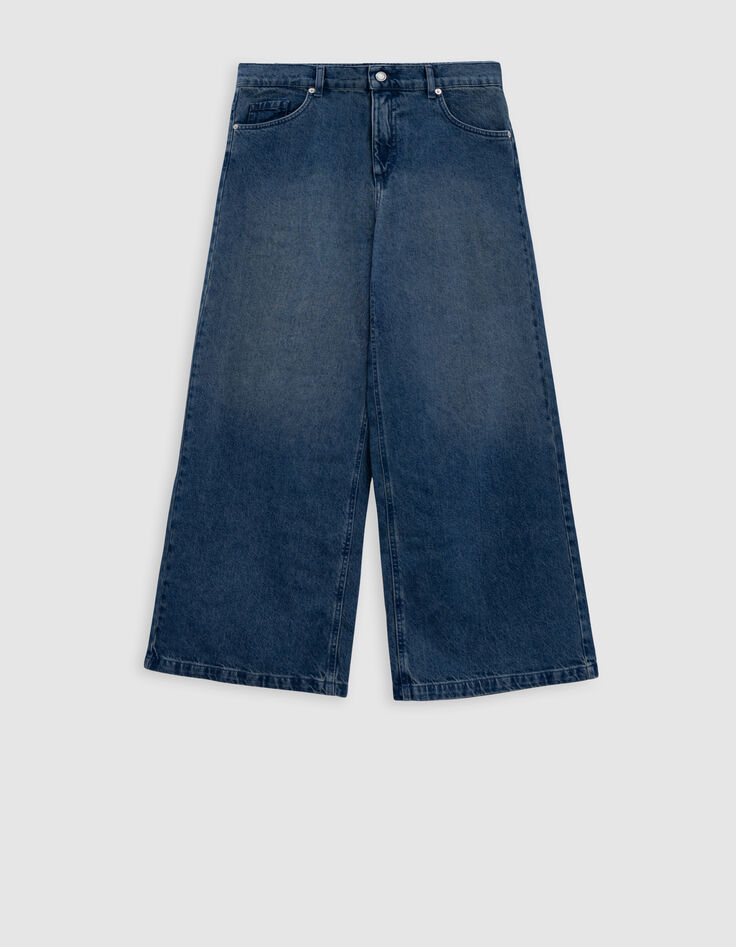 Women's Wide Cropped Blue Jeans-2