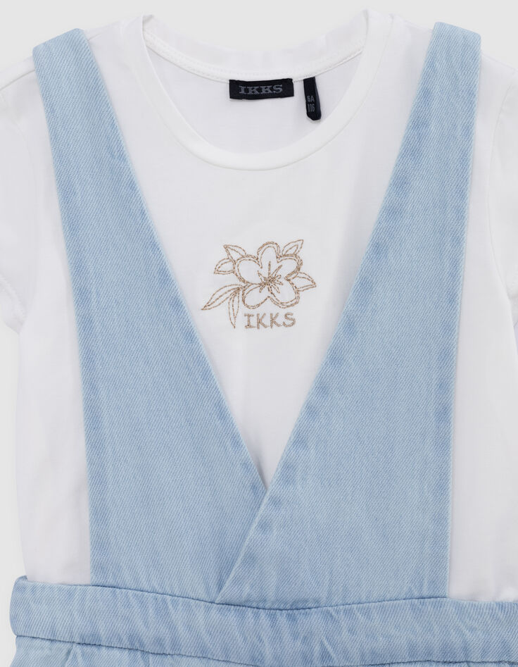 Set blaues Mädchen-Jeanslatzhose, Waterless und T-Shirt-4
