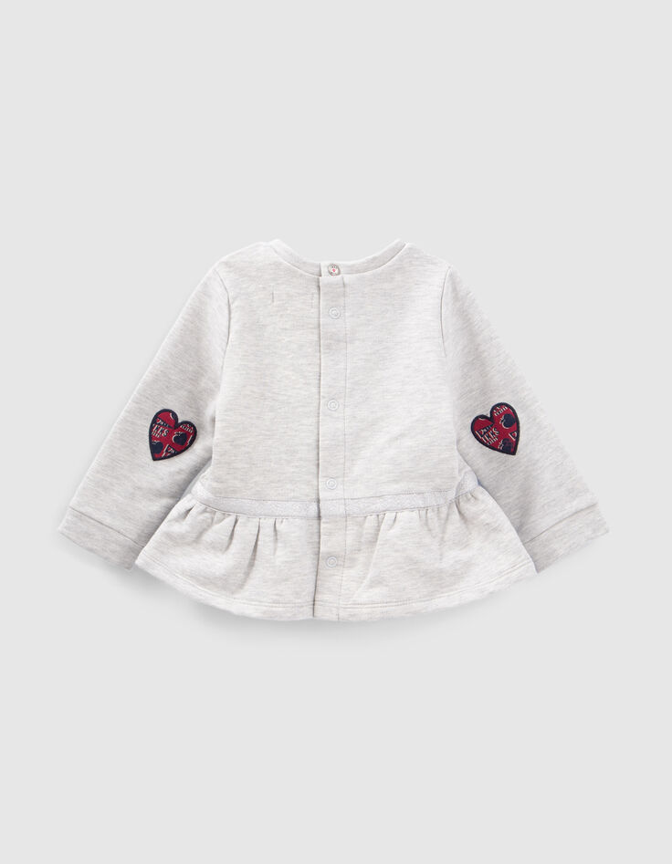 Sweat gris à basque coudières coeurs bébé fille-3 Sweat gris à basque coudières coeurs bébé fille-3
