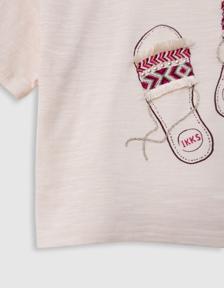 Cream t-shirt embroidered sandals for girl-5 Cream t-shirt embroidered sandals for girl-5