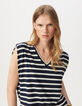 Tee-shirt marinière rayures marine et blanches épaulettes Femme-4