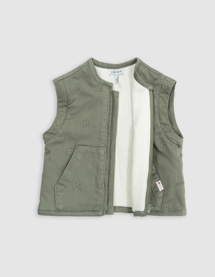 Embroidered khaki jacket with removable sleeves for girls-7 Embroidered khaki jacket with removable sleeves for girls-7