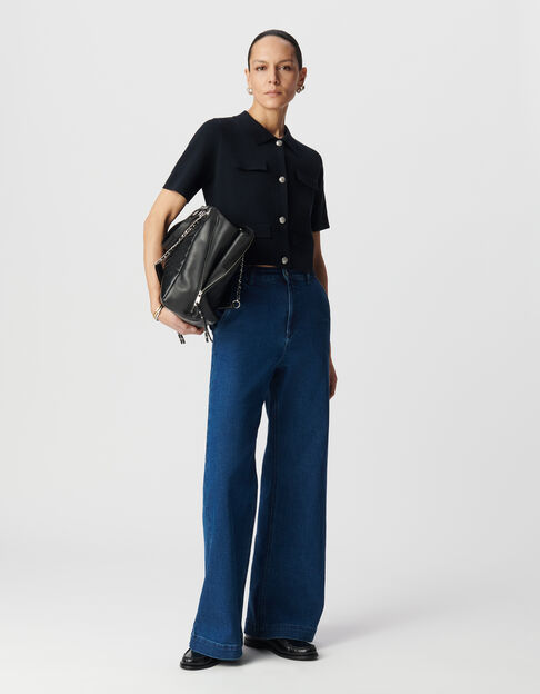 Gebreid kort vest in marineblauw met gegraveerde knopen Dames - IKKS
