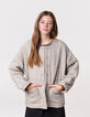 Khaki-Wattierte Maxi-Bluse, Stick auf dem Rücken, Mädchen-1