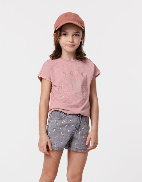 Organic cotton grey denim shorts embroidered for girl - IKKS