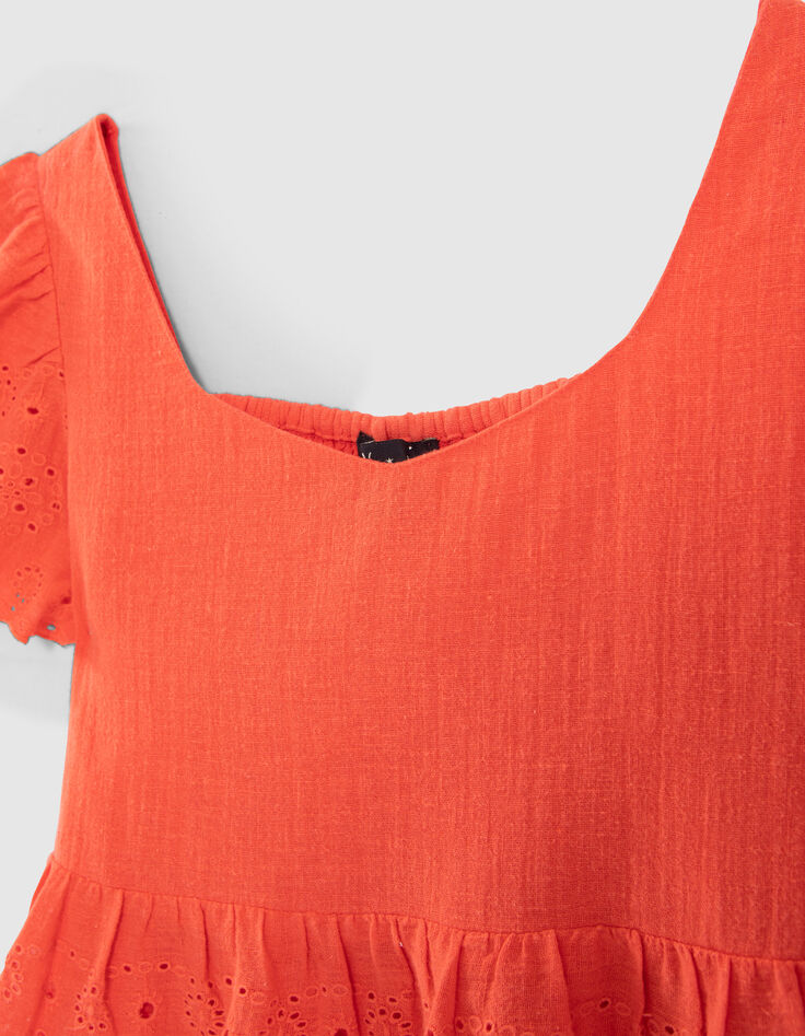 Top rojo cuello cuadrado bordado inglés niña-2