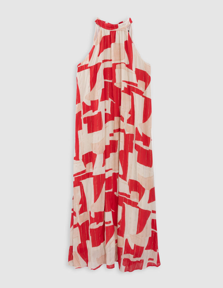 Robe longue rouge imprimé géométrique Femme-6 Robe longue rouge imprimé géométrique Femme-6