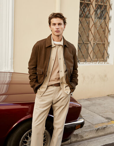 Blouson aviateur bronze en cuir Homme - IKKS