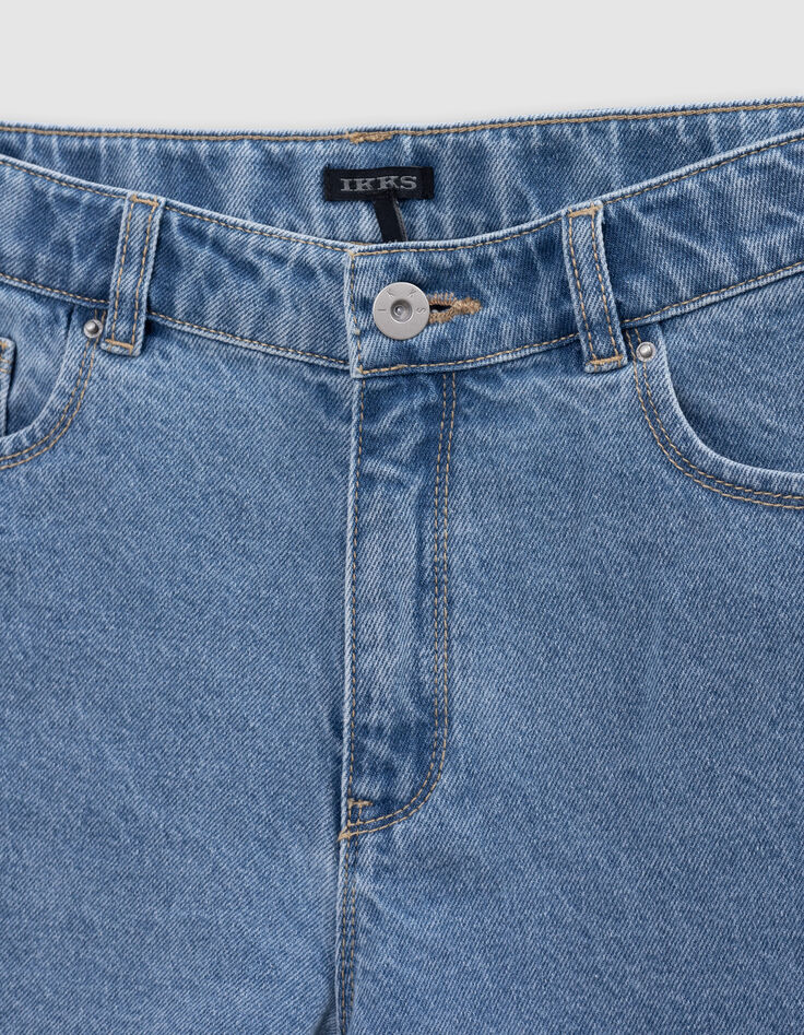 Blue denim shorts with fringed edges for girl-6