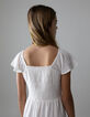 Vestido largo crudo escote elástico niña-4