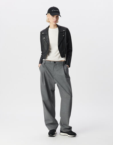 Women’s quilted shoulder lambskin leather short jacket - IKKS