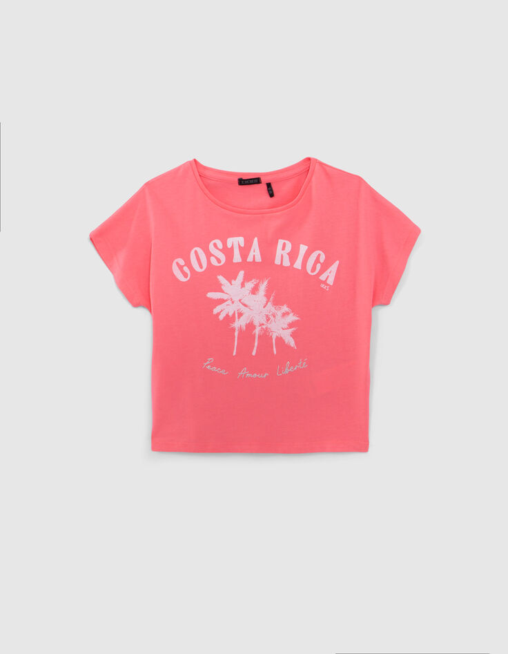 T-shirt 2-en-1 rose fluo et débardeur blanc fille-4