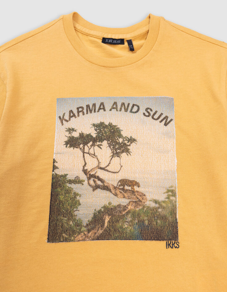 Yellow T-shirt organic cotton tiger on tree boy-3