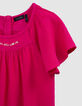 Bright pink dress in plumetis embossed fabric for girl-8
