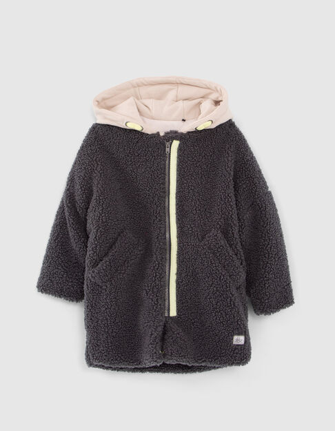Manteau gris en Sherpa capuche bi-matière fille - IKKS