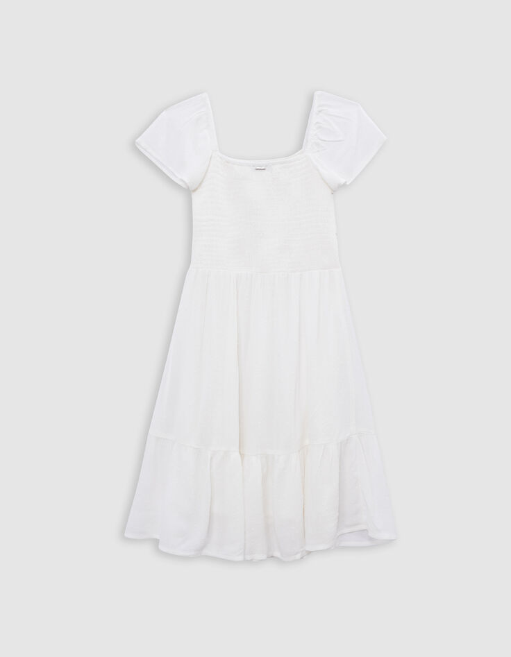 Vestido corto blanco jacquard plumetis niña-3 Vestido corto blanco jacquard plumetis niña-3
