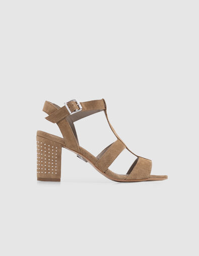 Sandales beige cuir velours talon clouté Femme - IKKS