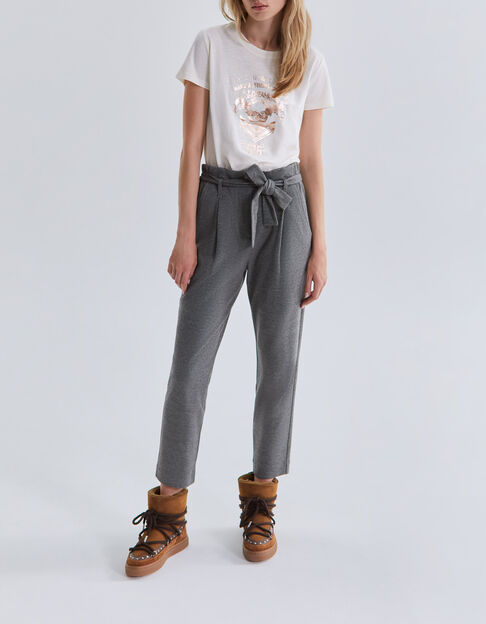 Pantalón traje gris falso liso tiro alto tobillero mujer - IKKS