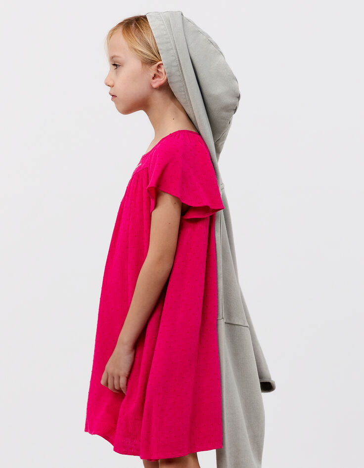 Bright pink dress in plumetis embossed fabric for girl-3