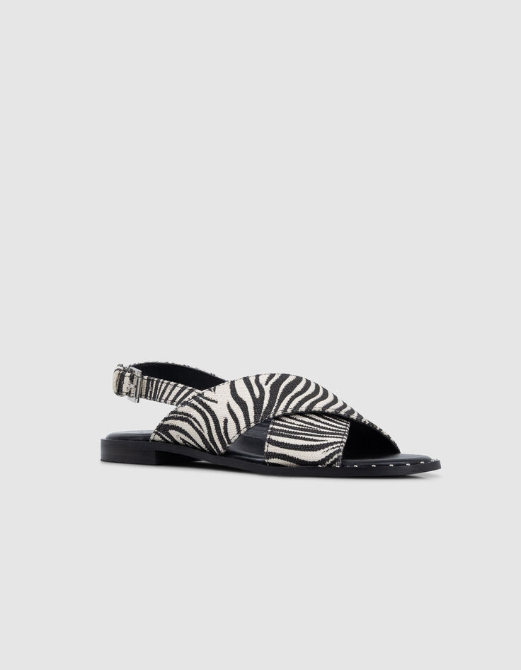 Sandalias planas de mujer de lona con estampado de cebra-2