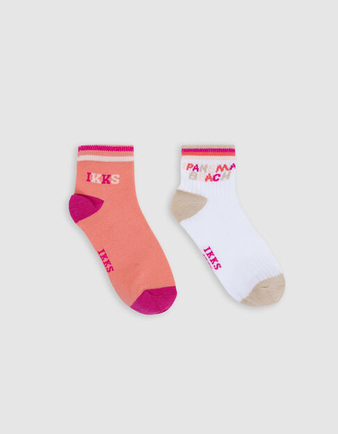 Pink, ecru, coral socks for girl - IKKS