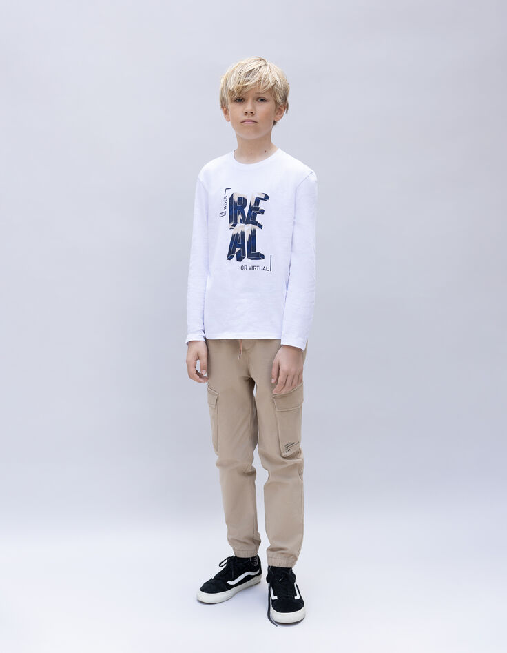 Pantalón JOGGER beige de niño con cintura elástica-2 Pantalón JOGGER beige de niño con cintura elástica-2