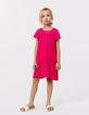 Bright pink dress in plumetis embossed fabric for girl-2