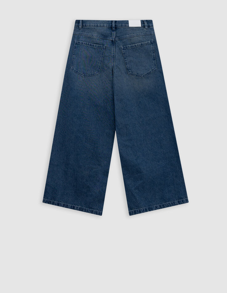 Women's Wide Cropped Blue Jeans-3