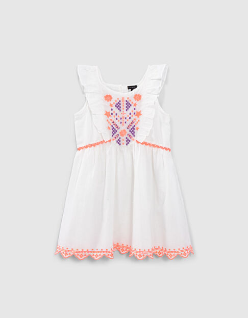 Vestido blanco roto bordados étnicos fluo niña - IKKS